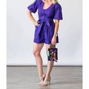 Marie Oliver Devin Romper Petunia Purple Cotton NWT 0 Chic Luxe Minimalist Chic